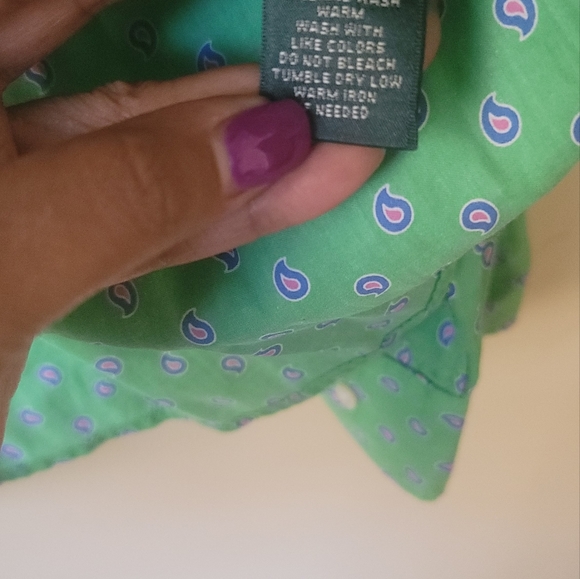 Ralph Lauren Green White Pink Long Sleeve Cotton Shirt Top Blouse Size XL - Picture 7 of 7